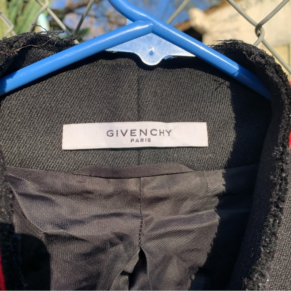 Givenchy Paris Wool Coat In Black With Red Trim & Intentional Fraying Size 42 - Picture 3 of 12